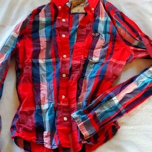 Hollister flannel. Red, blue & pink